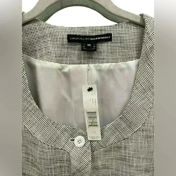 Linda Allard Ellen Tracy Tweed Blazer Jacket Black White Linen Cotton Size 10 - Picture 3 of 5